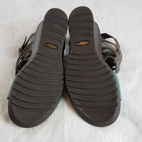 Keen Victoria Strappy Brown Turquoise Wedge Sandals - Picture 8 of 11